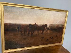 Antique large horse painting 1893 oil. LORAINE NEVISON ARTHUR size 146 x 90 in gold leaf frame